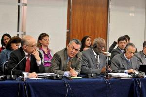 Representantes de El Salvador, Ecuador, Dominica y Costa Rica ante la OEA durante la sesión especial del Consejo Permanente del 8 de marzo. 