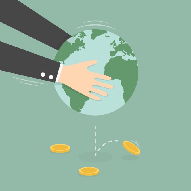 Man Taking Money Out of Globe.