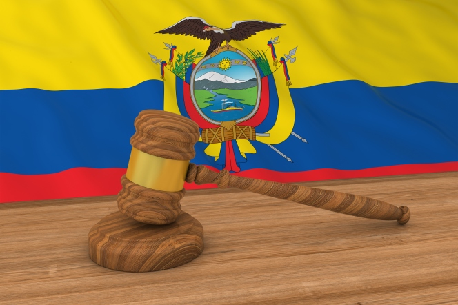 Ecuadorian Law Concept - Flag of Ecuador Behind Judge's Gavel