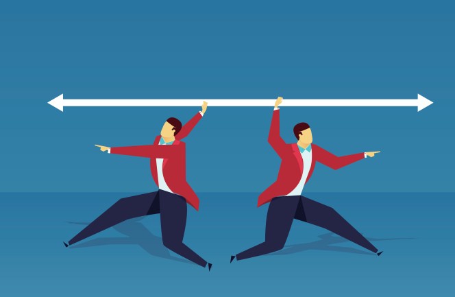 Two people disagree on the direction